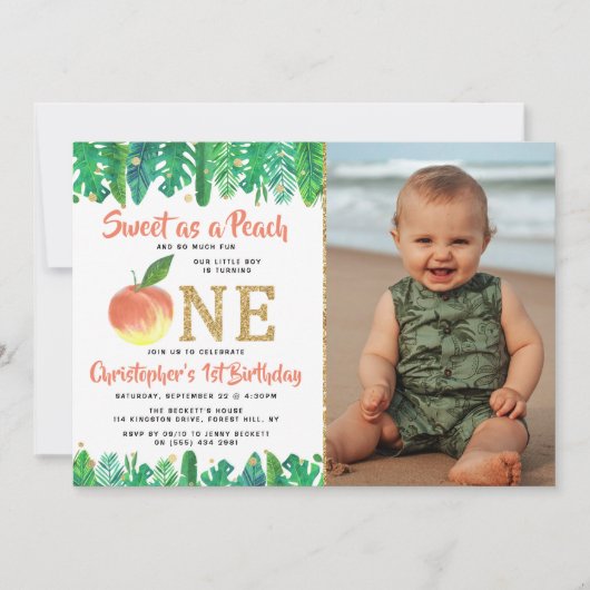 Zoete peach boys 1st Birthday foto Kaart (Voorkant)