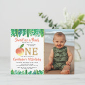 Zoete peach boys 1st Birthday foto Kaart (Staand voorkant)