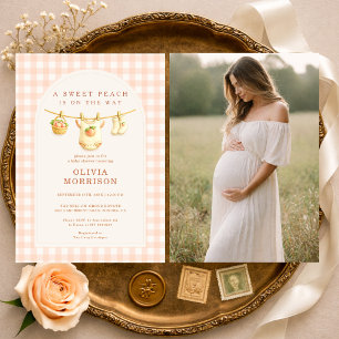 Zoete Perzik Waslijn Foto Baby Shower Kaart
