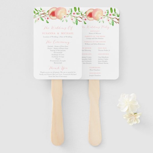 Zoete perziken zuidelijke bruiloft ceremonie progr handwaaier (Voorkant en achterkant)