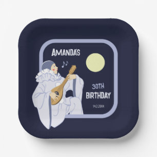 Zoete Pierrot clown spelen lute CC1271 verjaardag Papieren Bordje