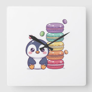 Zoete Pinguïn Macaron Stapeling Vierkante Klok