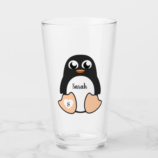 Zoete pinguïn met Jouw naam Glas (Voorkant)