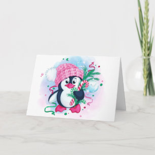 Zoete pinguïn met Kerst stokjes Kerstmis Feestdagen Kaart