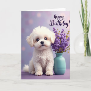Zoete Puppy Bloemen Verjaardagskaart Kaart
