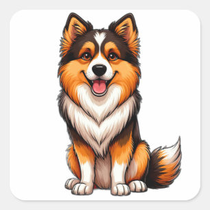 Zoete Puppy IJslandse Schapen hond Cartoon Kunstwe Vierkante Sticker