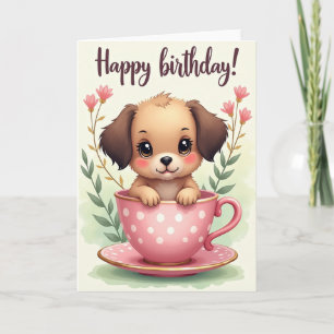 Zoete Puppy Theekop Verjaardagskaart Kaart