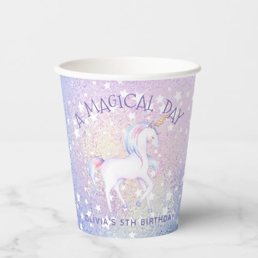 Zoete Rainbow Eenhoorn Glittery Verjaardag Party N Papieren Bekers (Voorkant)