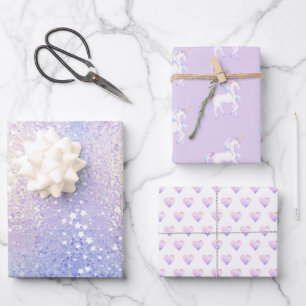 Zoete regenboog eenhoorn harten glitterij inpakpapier vel