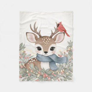 Zoete Rendier & Kardinaal Watercolor Kerst Kunst Fleece Deken