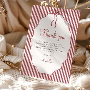 Zoete Rode Gestreept Baby Shower Bedanktkaart met Bedankkaart