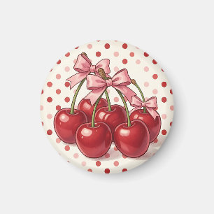 Zoete Rode Kersen Roze Strikken Retro Stippen Magneet
