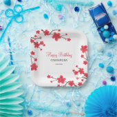 Zoete rode kersenbloesem Sakura Floral Verjaardag Papieren Bordje (Feest)