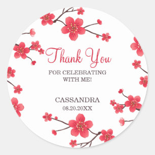 Zoete rode kersenbloesem Sakura Floral Verjaardag Ronde Sticker