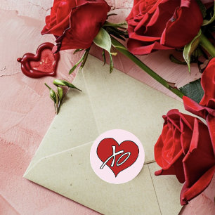 Zoete Rode XO Hart Liefde Knuffels Kusjes Ronde Sticker