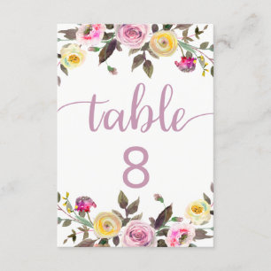 Zoete Roos Aquarel Bloem Bruiloft Tafel Nummers Kaart