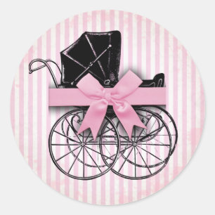 Zoete Roze Baby Carriage Pram and Bow Ronde Sticker