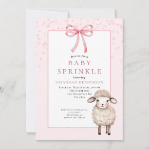 Zoete Roze Baby Sprinkle met Strik & Knuffel Lam Kaart