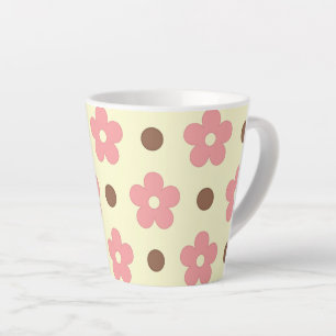 Zoete Roze Bloem en Bruine Stip Retro Latte Mok