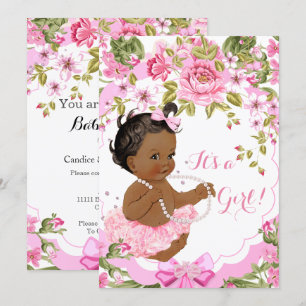 Zoete Roze Bloemachtige Baby Shower Meisje Etnisch Kaart