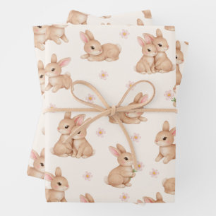 Zoete Roze Bloemige Konijn Pattern Inpakpapier Vel