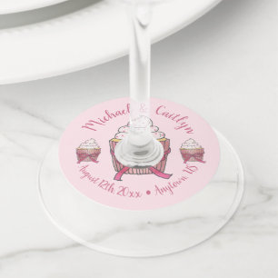 Zoete Roze Cupcake Bruiloft Baby Shower Feest Wijnglaslabel