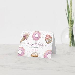 Zoete Roze Cupcake & Donut Baby Shower Bedankkaart