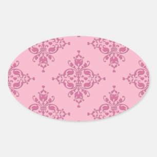 Zoete Roze Damast Ovale Sticker