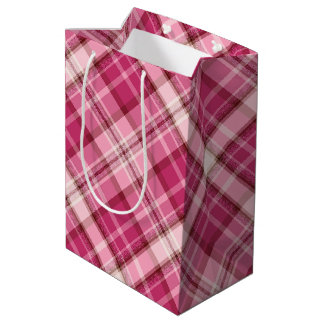 Zoete Roze Diagonaal Gingham Plaid Patroon Medium Cadeauzakje