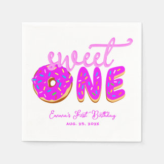 Zoete Roze Donut Meisje Eerste Verjaardag Sprinkel Servet