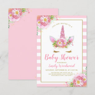 Zoete Roze Eenhoorn Gezicht Baby Shower Uitnodigin Kaart