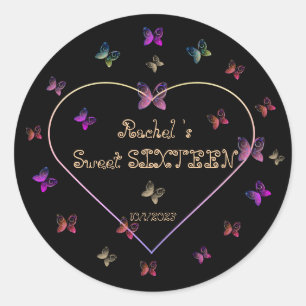 zoete Roze Hart Vlinders Sweet 16 Verjaardag Ronde Sticker
