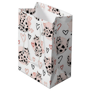 Zoete Roze Kawaii Katten & Harten Patroon (4) Medium Cadeauzakje