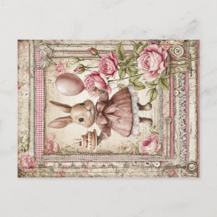 Zoete roze konijn verjaardag  briefkaart