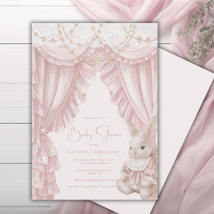 Zoete Roze Konijn Vintage Elegante Baby Shower Kaart