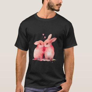 Zoete Roze Konijntjes Kussen Aquarel Liefdes Harte T-shirt