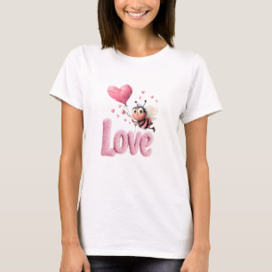 Zoete Roze Liefdesbij Hart Valentijnsdag T-shirt