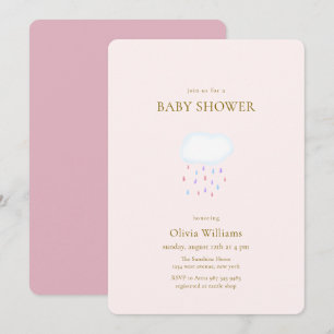 Zoete Roze Moderne Elegante Regendruppel Baby Show Kaart