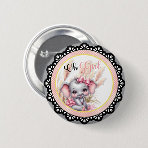 Zoete Roze Olifant - Pindakaas Glimlacht Ronde Button 5,7 Cm