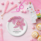 Zoete Roze Orchidee Bloemen Groen Verjaardag Papieren Bordje (Feest)