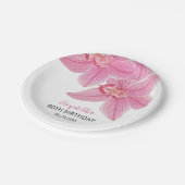 Zoete Roze Orchidee Bloemen Groen Verjaardag Papieren Bordje (Gekanteld)