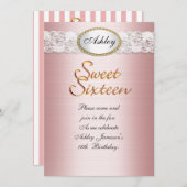 Zoete roze satijn van 16 uitnodiging (Voorkant / Achterkant)