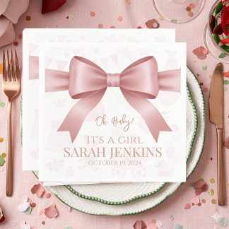Zoete Roze Strik & Lint Meisje Baby Shower Servet