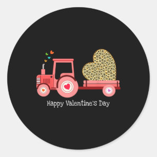 Zoete Roze Tractor Met Luipaard Hart Gelukkig Vale Ronde Sticker