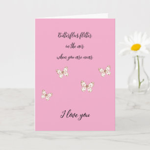Zoete Roze Vlinders met Harten Liefde Kaart