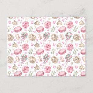 Zoete Roze Waterverf Patroon  Briefkaart