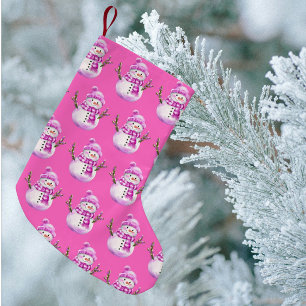 Zoete Roze Witte Sneeuwman Kerstmis Kleine Kerstsok