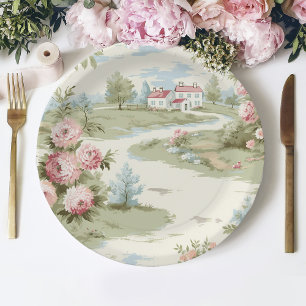 Zoete rustieke landhuis bloemenlandschap papieren bordje