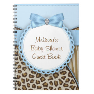 Zoete Safari Blauwe en Bruine Baby Shower Gastboek Notitieboek