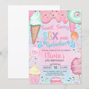 Zoete sassy zes en spatten zwembad verjaardag. kaart